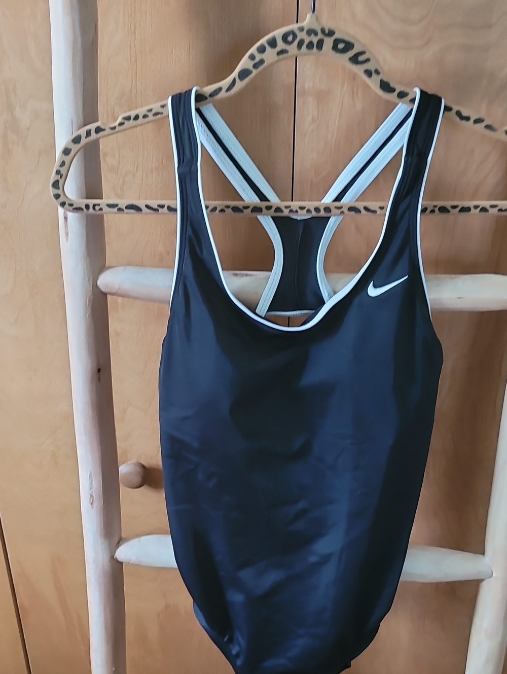 Nike Black One-Piece Swimsuit with White Trim and Racerback